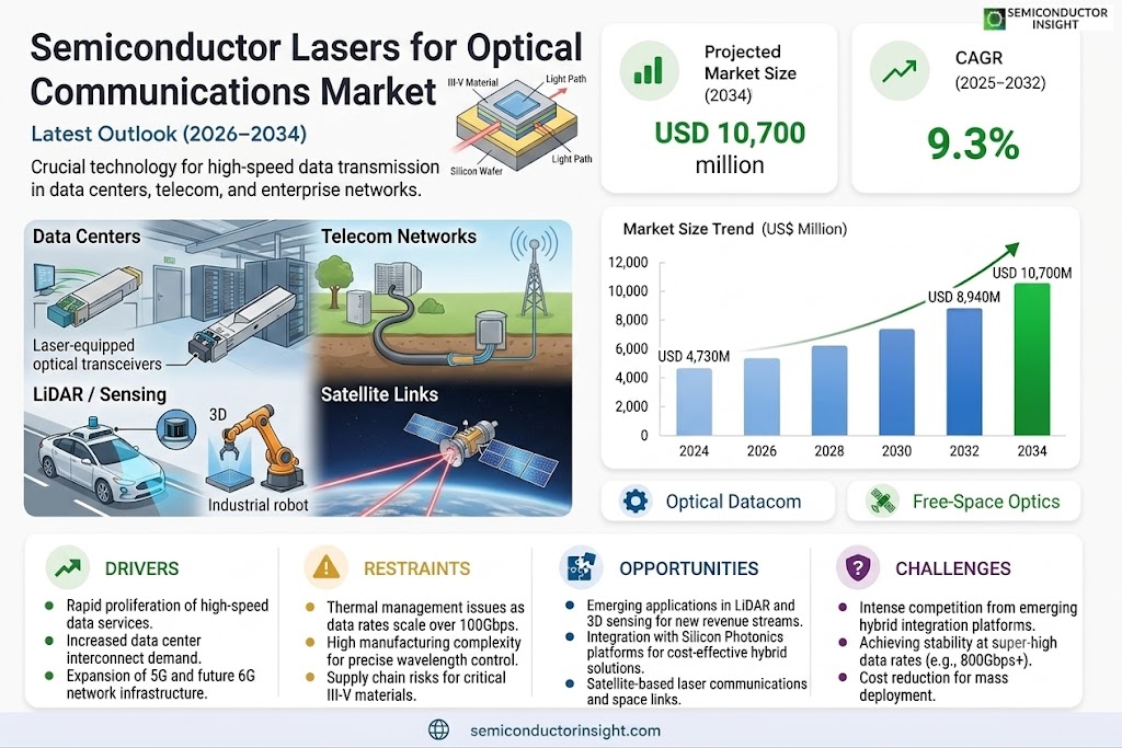 Semiconductor Lasers for Optical Communications Market Share, Size and Trends 
