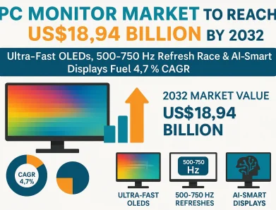 PC Monitor Market to Reach US$18.94 Billion by 2032: Ultra‑Fast OLEDs, 500‑750 Hz Refresh Race & AI‑Smart Displays Fuel 4.7 % CAGR