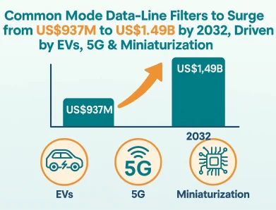 Common Mode Data-Line Filters to Surge from US$937M to US$1.49B by 2032, Driven by EVs, 5G & Miniaturization