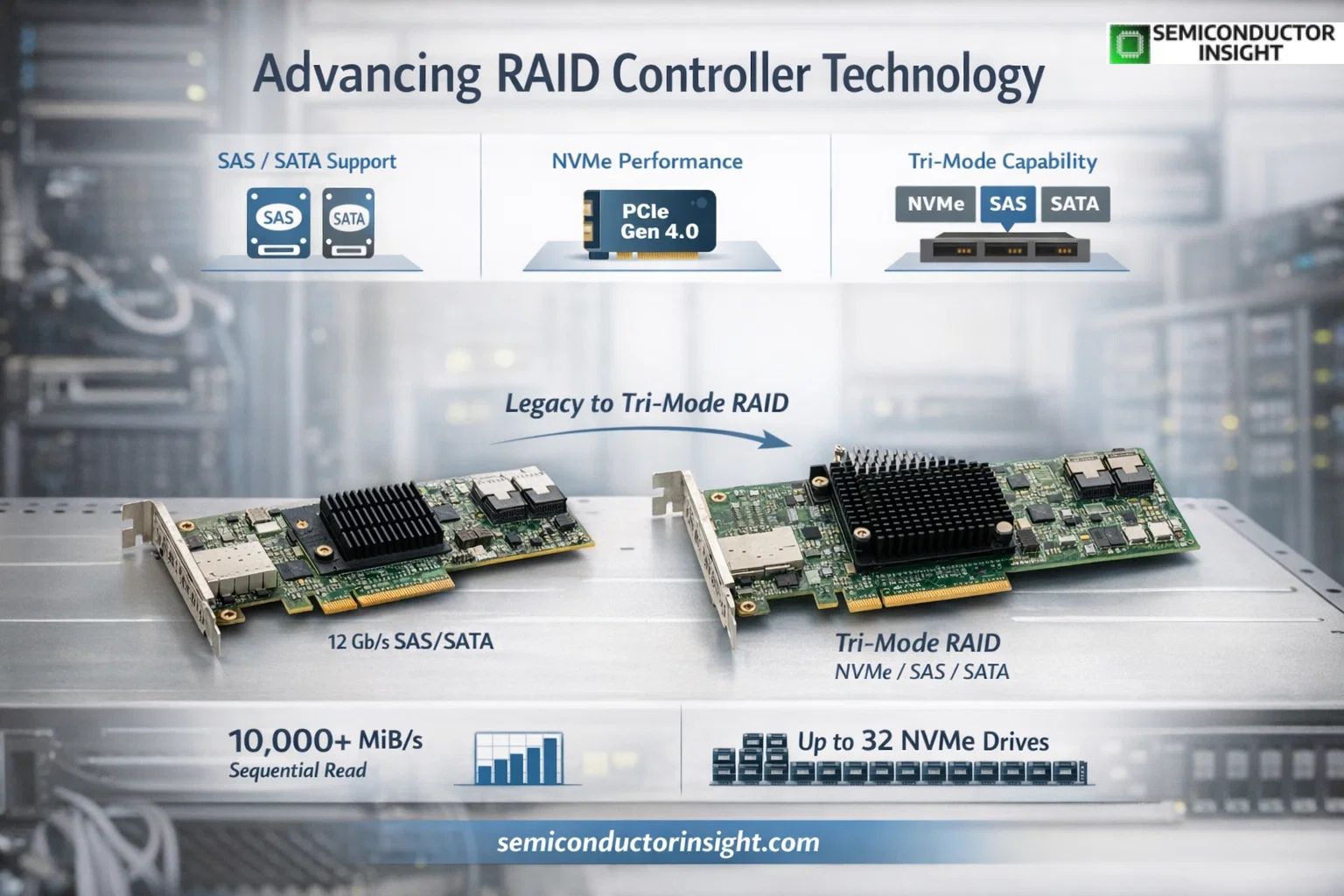 RAID Controller Card Market Evolution from SAS to Advanced NVMe Tri Mode Support