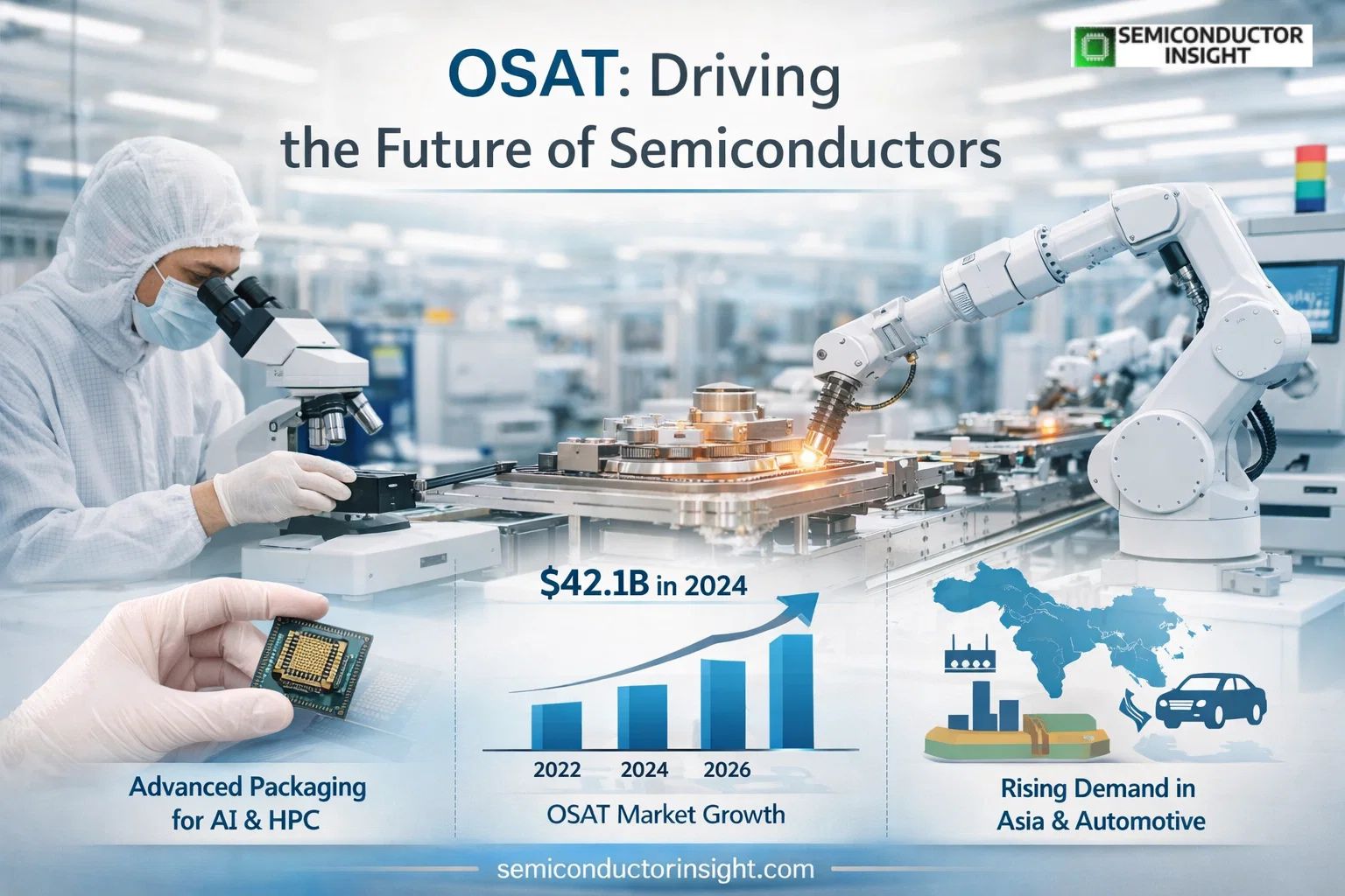 In the semiconductor value chain, the spotlight often shines on chip design and wafer fabrication, but the real transformation happens in the final stages assembly and testing. This is where Outsourced Semiconductor Assembly and Test (OSAT) Market operates, acting as the bridge between silicon wafers and fully functional chips ready for deployment. These specialized firms’ package delicate dies, connect them to substrates, and rigorously test performance before chips are shipped into smartphones, cars, and data centres. The importance of OSAT has grown significantly with the rise of advanced computing. As chips become smaller and more powerful, packaging is no longer a backend activity it is a critical innovation layer. Market Pulse Driven by Scale and Specialization The OSAT ecosystem has expanded into a multi-billion-dollar industry, reflecting its essential role in semiconductor manufacturing. In 2024, the global OSAT market crossed approximately USD 43-44 billion, with steady growth driven by consumer electronics recovery and automotive demand. By 2024, total revenues reached about $42.1 billion, marking continued expansion despite supply chain fluctuations. Volume-wise, the scale is even more striking. Assembly services alone processed over 500 million semiconductor units in 2024, while Asia-Pacific handled nearly 888 million units, dominating global throughput. This highlights how OSAT is not just about value it is a high-volume, precision-driven industry operating at massive scale. Advanced Packaging Becomes the Real Differentiator A major shift within the OSAT space is the transition from traditional packaging to advanced formats. Technologies such as fan-out wafer-level packaging and flip-chip designs are now widely adopted for high-performance chips. In fact, advanced packaging formats now contribute over 30-35% of packaging usage in communication and mobile processors. This shift is largely driven by artificial intelligence and high-performance computing. AI chips require faster data transfer, better thermal management, and compact integration all of which depend heavily on advanced packaging rather than just transistor scaling. Recent industry developments also show companies investing heavily in larger panel-level packaging systems to reduce costs while increasing efficiency. These innovations are redefining how chips are assembled, making OSAT players key enablers of next-generation computing. AI Boom Turning OSAT into a Strategic Bottleneck The surge in AI workloads has reshaped the semiconductor supply chain, and OSAT providers are now at the center of this transformation. According to recent industry updates, advanced packaging capacity is expected to grow by nearly 80% by 2026 to meet AI-driven demand. Unlike traditional chip manufacturing, advanced packaging requires specialized infrastructure and expertise that only a few players possess. This has created a bottleneck effect, where OSAT companies are no longer just service providers but strategic partners for chipmakers. From GPUs to AI accelerators, nearly every cutting-edge chip today depends on sophisticated packaging techniques, making OSAT a critical enabler of performance gains. India and Emerging Economies Enter the Scene One of the most notable recent trends is the geographic expansion of OSAT facilities beyond traditional hubs like Taiwan and China. India, for instance, is rapidly positioning itself as a new destination for semiconductor backend operations. Projects such as Tata Electronics’ ₹27,000 crore OSAT facility in Assam and Kaynes Semicon’s plant in Gujarat are expected to begin large-scale operations by 2026. In fact, India recently exported its first packaged multi-chip module to a U.S. company, marking a significant milestone in its semiconductor journey. These developments indicate a broader shift toward supply chain diversification, as countries aim to reduce dependency on a few concentrated regions. Automotive and Edge Devices Expanding the Scope Beyond smartphones and computing, OSAT demand is increasingly coming from automotive and industrial applications. In 2024 alone, automotive-related semiconductor packaging exceeded 210 million units, up sharply from previous years. Electric vehicles, advanced driver-assistance systems (ADAS), and IoT devices require highly reliable and durable chips. This has pushed OSAT providers to enhance testing capabilities, ensuring chips can withstand extreme conditions while maintaining performance. Additionally, communications devices accounted for nearly 28% of total OSAT application share, followed by computing and automotive sectors, showing diversified demand streams. Take a moment to check our latest report before moving forward: https://semiconductorinsight.com/report/global-outsourced-semiconductor-assembly-and-test-osat-market/ Top 3 Key Players Shaping the OSAT Landscape ASE Technology Holding - The largest OSAT provider globally, known for its leadership in advanced packaging and large-scale manufacturing capabilities. Amkor Technology - A key U.S.-based player with strong presence in automotive and advanced packaging solutions. JCET Group (Jiangsu Changjiang Electronics Technology) - A major Chinese OSAT company expanding aggressively in global markets. These companies are investing heavily in R&D, automation, and capacity expansion to meet the evolving demands of AI, 5G, and electric mobility. Redefining the Semiconductor Value Chain OSAT market is no longer a backend service it has evolved into a critical innovation hub within the semiconductor ecosystem. As chips become more complex and applications more demanding, the importance of assembly and testing continues to rise. From enabling AI breakthroughs to supporting electric vehicles and global supply chain shifts, OSAT providers are quietly shaping the future of technology. Their role is no longer invisible it is foundational to the next era of semiconductor advancement.