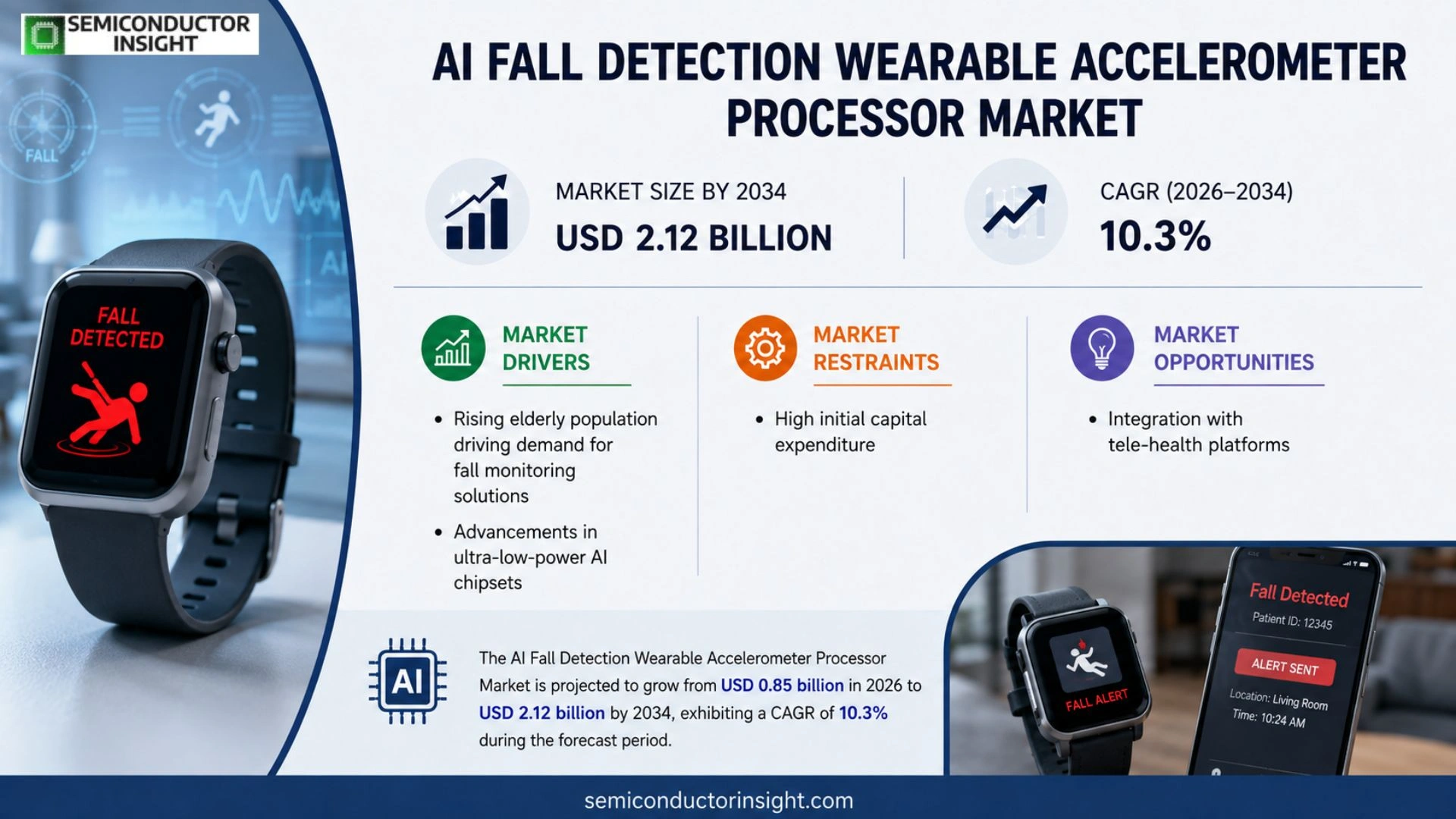 AI Fall Detection Wearable Accelerometer Processor Market Size & Share